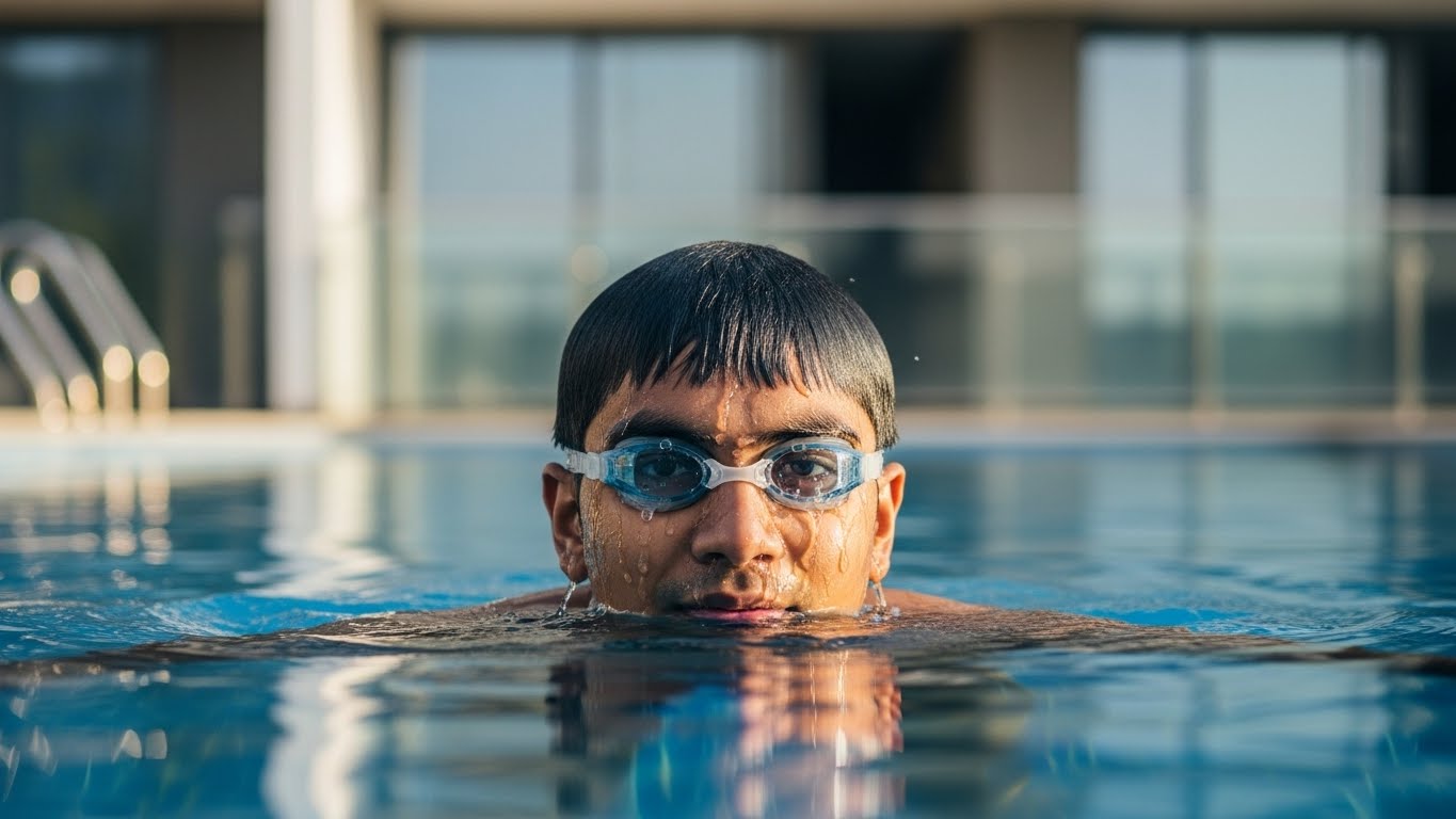 Child swimming for health and fitness.